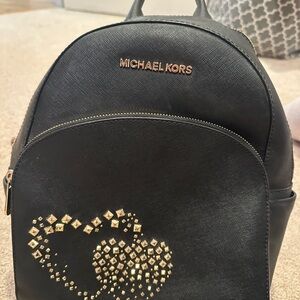Michael Kors Black Backpack with Gold Studded Heart